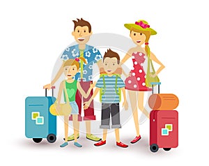 Happy family summer vacation travel flat art