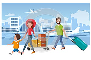 Happy Family Summer Vacation Travel Vector Concept