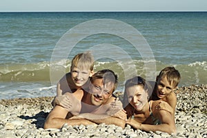 Happy family swim