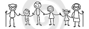Happy family together stick-figure black handrawn illustration photo