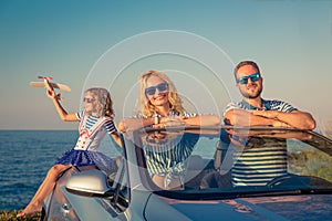 Happy family travel by car