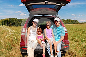 Happy family travel by car