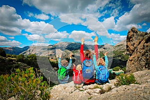 Happy family travel hiking in mountains,Guadalest, Alicante, Spain photo