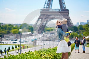 Happy family of two in Paris