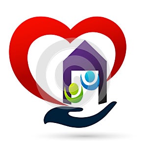 Happy Family union team love in home hand care house children kids taking care growth parenting care successful icon design vector