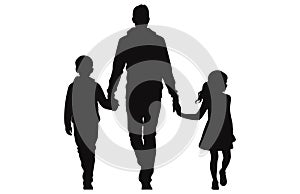 Happy family Walking silhouette, Happy young family holding hands vector silhouette