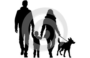 Happy family Walking silhouette, Happy young family holding hands vector silhouette