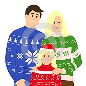 Happy family in warm sweaters