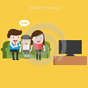 Happy family watching television together