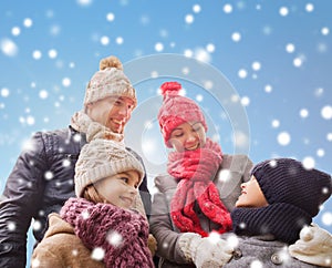 Happy family in winter clothes outdoors