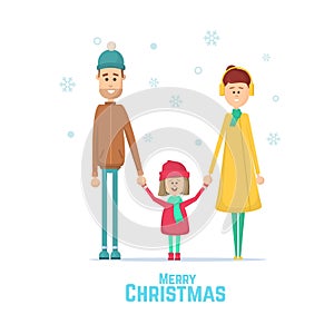 Happy family on a winter walk. Flat Vector Illustration.