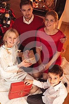 Happy family with xmas presents