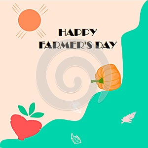 Happy farmer`s day illustration. Love concept, nature red heart in spring season, paper art Illustration style. Campaign poster of