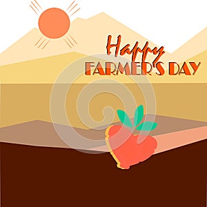 Happy farmer`s day illustration. Love concept, nature red heart in spring season, paper art Illustration style. Campaign poster of