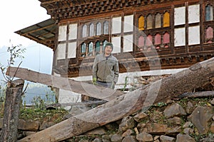 Happy Farmhand Rests in the Late Afternoon in Bhutan