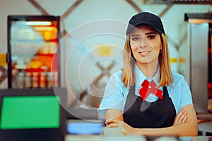 Happy Fast-Food Manager Standing with Arms Crossed