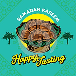 Happy fasting in ramadan with kurma vector illustration