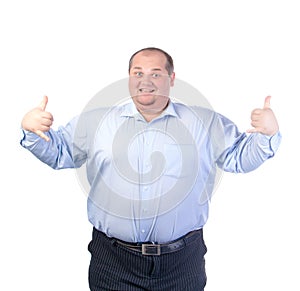 Happy Fat Man in a Blue Shirt