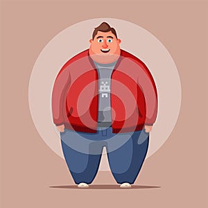 Happy fat man. Obese character. Fatboy. Cartoon vector illustration.