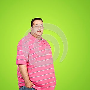 Happy fat man with pink shirt