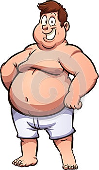 Happy fat man in underwear.