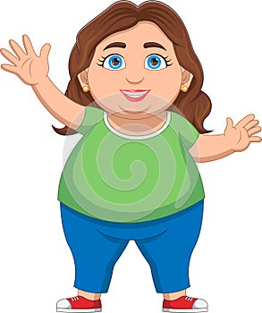 happy fat woman waving cartoon