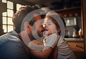 happy Father with baby at home