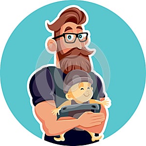 Happy Father with Baby in Sling Vector Cartoon