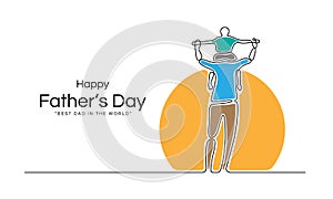 Happy father day - Abstract line drawing son is riding his father is neck at the sun vector design