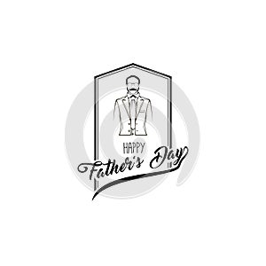 Happy father day card. Suit, Necktie, Mustache, Glasses. Fathers day symbols. Greeting card. Vector.