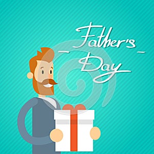 Happy Father Day Holiday, Man Dad Hold Present Box