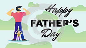 Happy Father Day Holiday Strong Dad Son show arms biceps muscles stand khaki background Vector Illustration