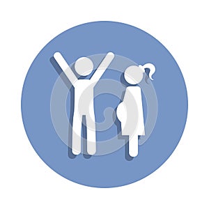 happy father with his pregnant wife icon in badge style. One of Family collection icon can be used for UI, UX