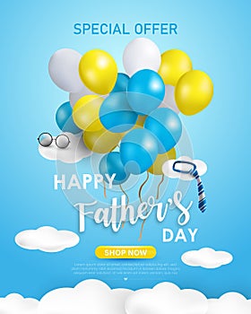 Happy Father`s Day background or banner with realistic elements