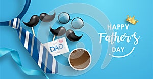 Happy Father`s Day background or banner with realistic elements