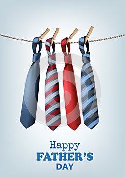 Happy Father`s Day Background With A Colorful Ties On Rope. Vect