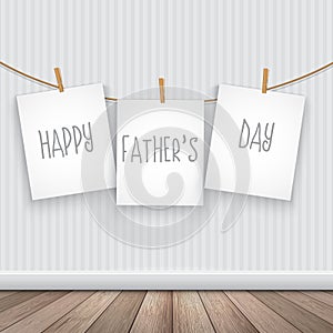 Happy Father`s day background with hanging pictures