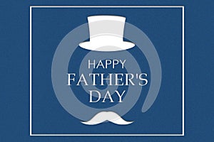 Happy father`s day background. Hat cylinder and mustache, dark blue background