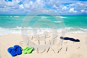 Happy father`s day background on the Miami beach