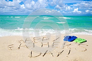 Happy father`s day background on the Miami beach