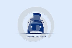 Happy father`s day background. Silhouette of a car in a hat cylinder on a blue background