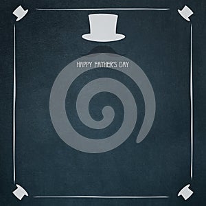 Happy Father`s Day background. Top hat, mustache and the inscription on a dark background. Copy space. Place for text. Festive