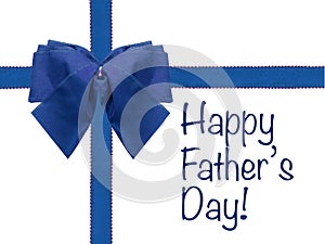 Happy Father's Day blue bow and ribbon isolated white wrapped present