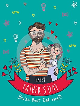 Happy Father's day card with dad and daughter