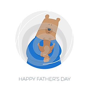 Happy Father\'s Day! Cartoon illustration with father bear and son bear. Cute holidays poster, postcard or banner. A bear cub in