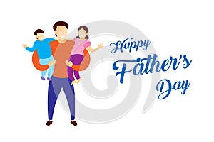 Happy Father`s day celebration concept dad with daughter & son flat design cartoon character