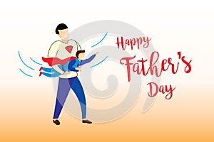 Happy Father`s day celebration superhero concept daddy play with son as super hero flying