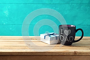 Happy Father`s day concept with coffee mug and gift box