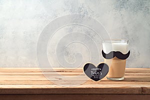 Happy Father`s day concept with latte macchiato coffee and mustache