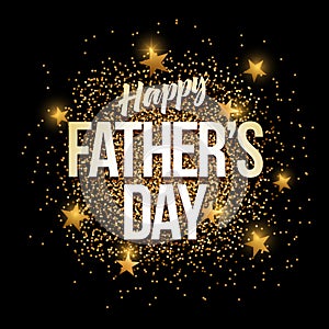 Happy Father`s Day golden glitter background banner.